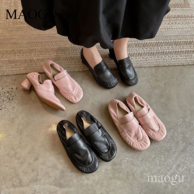 Vintage Fashion Online - Мягкие кожаные лоферы женские, плиссированные, с