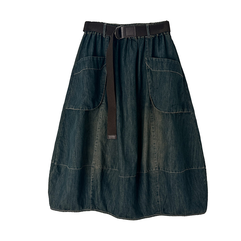 Denim Skirt Midi Vintage - Джинсовая юбка большого размера с поясом