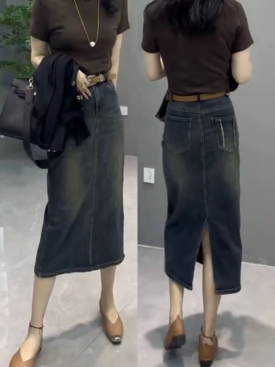 Denim Skirt Midi Vintage - Джинсовая юбка миди А-силуэта с высокой