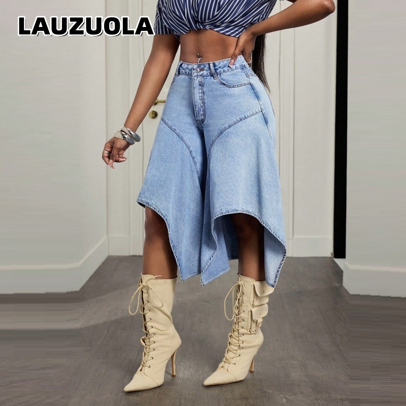 Denim Skirt Midi Vintage - Женские джинсовые шорты с асимметричным подолом,