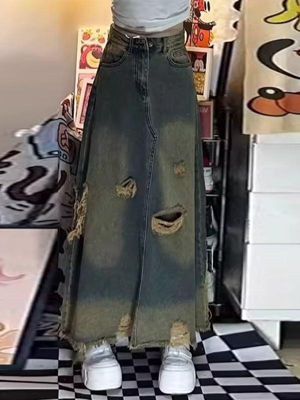 Denim Skirt Midi Vintage - Джинсовая юбка миди А-силуэта с высокой