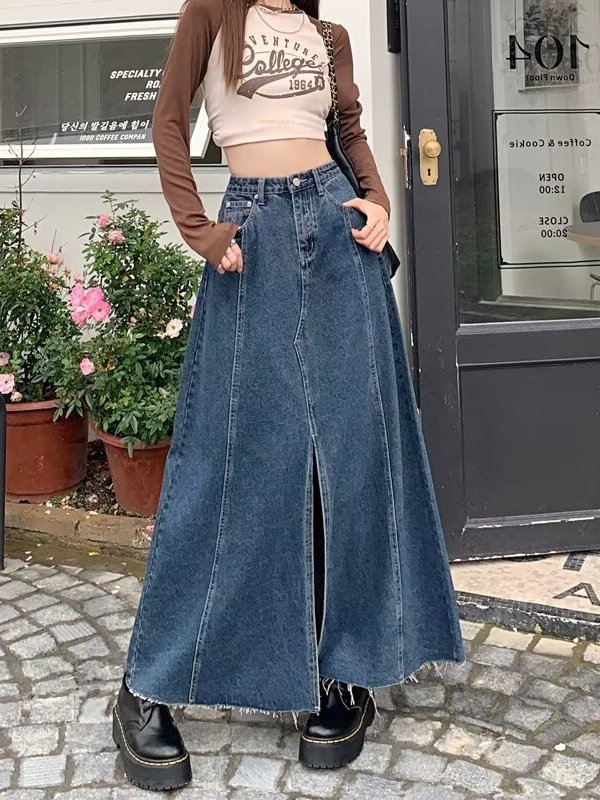 Denim Skirt Midi Vintage - Джинсовая юбка с высокой талией и