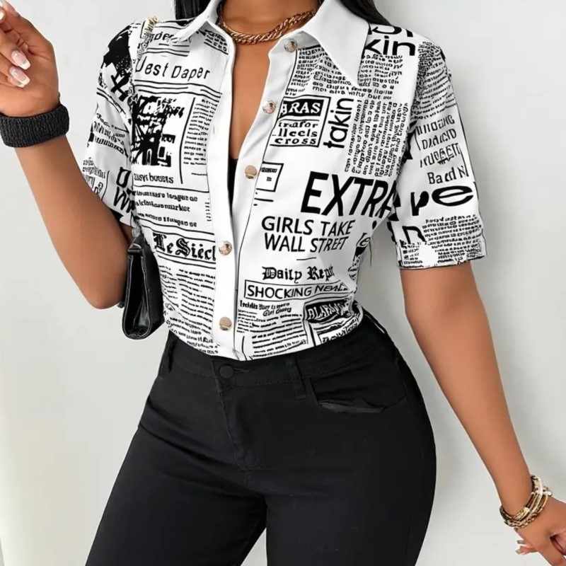 Женская блузка с газетным прин – обзор и цена Vintage Fashion Newspaper