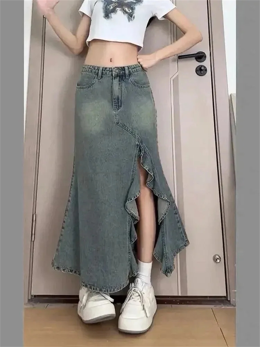 Весенне-летняя корейская ретро – обзор и цена Denim Skirt Midi Vintage