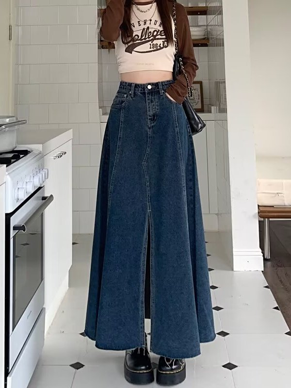 Джинсовая юбка с высокой талие – обзор и цена Denim Skirt Midi Vintage