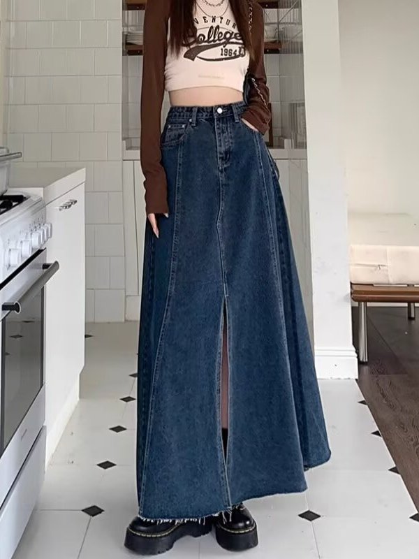 Джинсовая юбка с высокой талие – обзор и цена Denim Skirt Midi Vintage